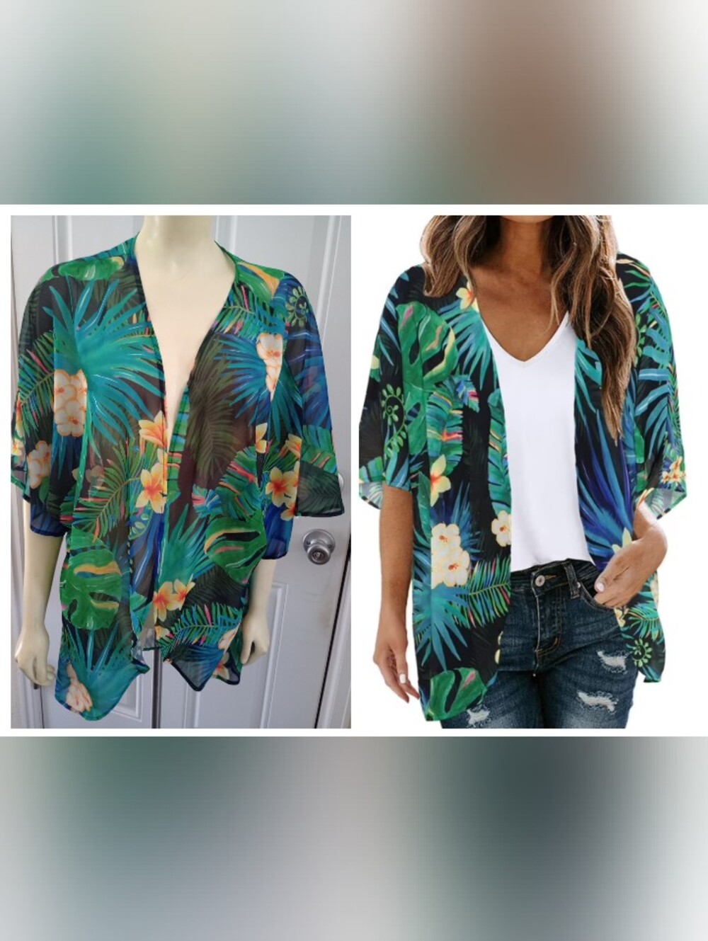 Chiffon Cardigan Sunscreen Cover Up Beach Vacation Kimono Size XL